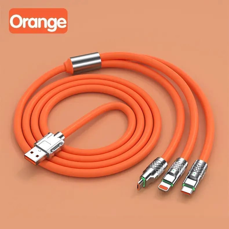 ONE43 120W Fast Charging Cable, 3 in 1 Charging Data Cable, Portable Charger USB Type-C & USB Port for All Phones, Fast Charger Type c Retractable USB Cable (Multi) - Image 5