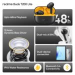 realme Buds T200 Lite Bluetooth in Ear Earbuds,4 Mic, AI ENC for Calls,48 Hours Total Playback with Fast Charging and Low Latency Gaming TWS,Google Fast Pair, with mic (Volt Black) - Image 6