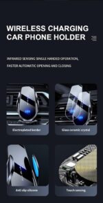 Wireless Car Charger,15 W Qi Charging, Automatic Sensor Auto-Clamping Car Phone Holder, Windshield Dashboard Air Vent Phone Mount,Compatible for iPhone, Xiaomi, Google, Honor,Oppo,etc - Image 6