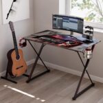 EUREKA ERGONOMIC 39 Inch Gaming Desk for Small Spaces, X Shaped Computer Desk with Mouse Pad, Headphone Hook, Gaming Controller Stand, Cup Holder (Wood, Laminated) - Image 9