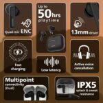 Philips TAT1050BK/94 Truly Wireless Earbuds with ANC, Quad Mic ENC, Up to 50 Hr Playtime, 13mm Neodymium Drivers, Multipoint, IPX5 Water Resistance, Fast Charging, Ultra Low Latency (Deep Black) - Image 4