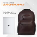 Amazon Basics Leather Laptop Backpack (15.6 Inch) | Water Resistant | Large Storage Compartments | Breathable Shoulder Straps | for Office, Travel or College (Brown) - Image 3