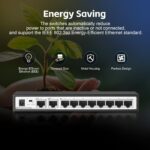 YuLinca 10 Port Gigabit Ethernet Switch, 8 x 100/1000Mbps Ports, 2 Gigabit Uplink, Support Vlan, Metal Fanless Unmanaged Plug and Play - Image 7