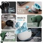 GOBOULT W20 Truly Wireless in Ear Earbuds with 35H Playtime, Zen™ ENC Mic, 45ms Low Latency, 13mm Bass Drivers, Type-C Fast Charging, Touch Controls, IPX5 Ear Buds TWS (Pine Green) - Image 3