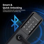 Wipro Smart Door Lock Aura Pro | 6-Way Unlocking | 5 Bolts | Fingerprint, PIN, Access Card, Guest Unlocking via OTP, Mobile App | Pin Decoy, Alerts | IP65 Waterproof | 2 Yr Warranty | Black - Image 5