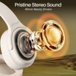 pTron Studio Pro w/ 65Hrs Playtime, Wireless Over Ear Headphones w/HD Mic & TruTalk AI-ENC Calls, Low-Latency Game & Music, 40mm Drivers, BT5.4, Dual Device Pairing & Type-C Fast Charging (Beige) - Image 4