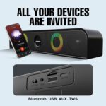 Blaupunkt SBA10 Kolors (2025 Launch) 16W Bluetooth Soundbar |Dual Passive Radiators I Dual Ring Lights | Aero Edge Design | USB, AUX, BT, TWS | 8H Playtime | Portable Bluetooth Speaker (Black) - Image 7