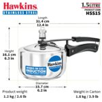 Hawkins 1.5 Litre Stainless Steel Inner Lid Pressure Cooker, Induction Cooker, Silver (HSS15) - Image 3
