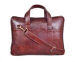 Premium Brown Crocodile-Pattern Leather Briefcase – Laptop Bag with Shoulder Strap - Image 4