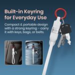Portronics Keylink 4 in 1 Multifunctional Fast Charging Cable With In Built KeyChain, 25cm Length, Tangle Free Flat Cable, Type C to Type C/Lightening, USB A, Fast Data Sync (White) - Image 7