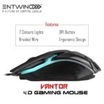 ENTWINO VANTOR 4D Gaming Mouse, RGB Lights, Braided Wire, DPI Button Wired Optical Gaming Mouse (USB 2.0, Black) - Image 3