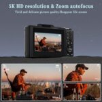 5K Vlogging Cameras for Photography: 75 MP 18X Zoom Compact Point and Shoot Digital Cameras for YouTube with 3-inch 180° Flip Screen WiFi 32GB Card for Beginners Adults Teens Black - Image 3