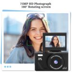 5K Vlogging Cameras for Photography: 75 MP 18X Zoom Compact Point and Shoot Digital Cameras for YouTube with 3-inch 180° Flip Screen WiFi 32GB Card for Beginners Adults Teens Black - Image 4