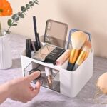 Plastic Pen Stand/Desk Organizer With Drawer& Compartments For Storing Pen, Pencil, Office Accessories, Stationery Items Study Table Holder. - Image 3