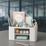 Plastic Pen Stand/Desk Organizer With Drawer& Compartments For Storing Pen, Pencil, Office Accessories, Stationery Items Study Table Holder. - Image 9