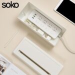 Soko Cable Management Box with Mobile Stand | Cords Hider & Surge Protector | Concealer for Power Strips, Router, Gadget Wires Storage Organizer Tray for Desk, Table - Home, Office - Off-White - Image 7