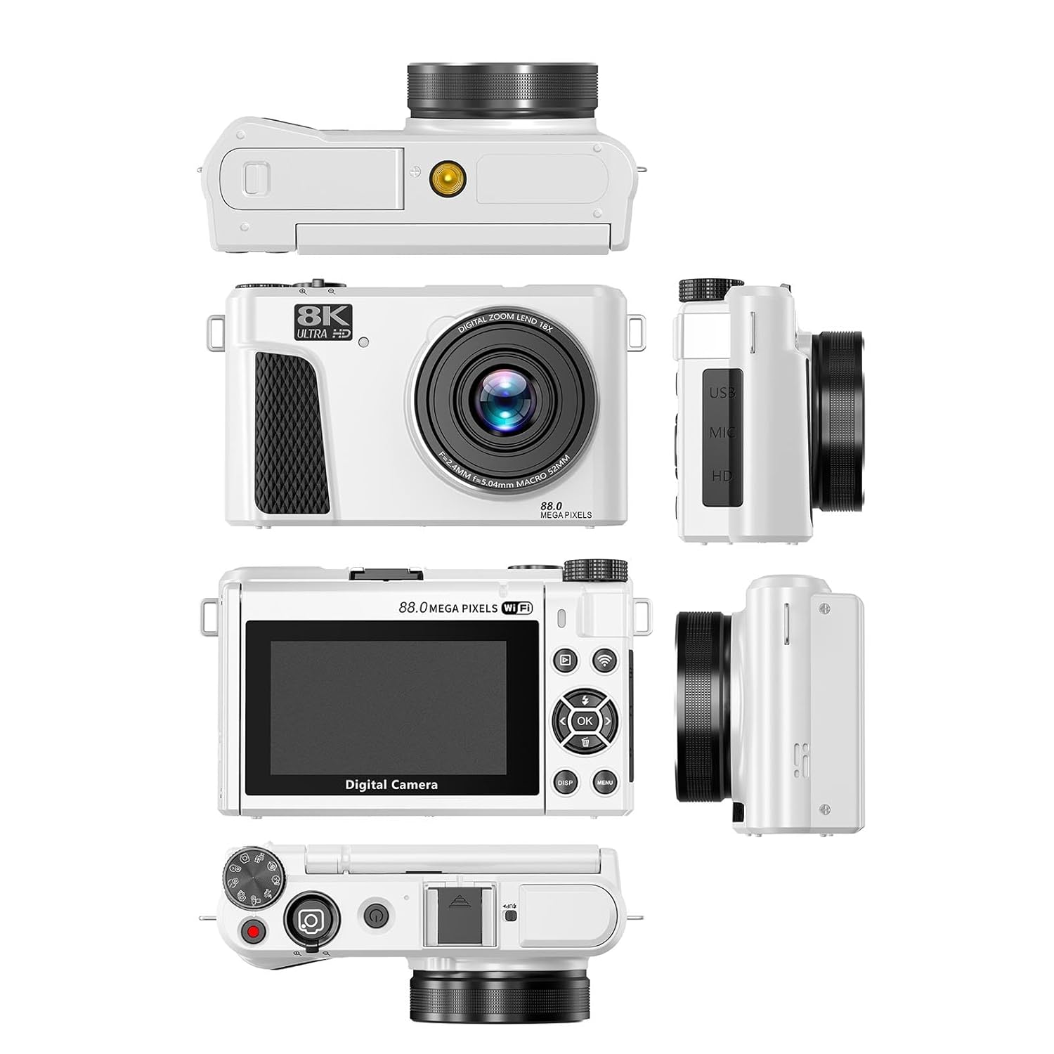 Digital Camera, 8K 88MP UHD Cameras for Photography, WiFi Vlogging Camera with 3in 180° Flip Screen, Autofocus Camara with 18X Zoom, Multiple Filters Fill Light for Travel (White) - Image 9