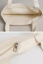 Laptop Tote Bag for Women with Compartments, Stylish Aesthetic Canvas Tote Bag with Zipper for College Girls & Office, Versatile Black Work Totebag & Cotton Shoulder Bag - Image 3