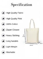 Laptop Tote Bag for Women with Compartments, Stylish Aesthetic Canvas Tote Bag with Zipper for College Girls & Office, Versatile Black Work Totebag & Cotton Shoulder Bag - Image 4