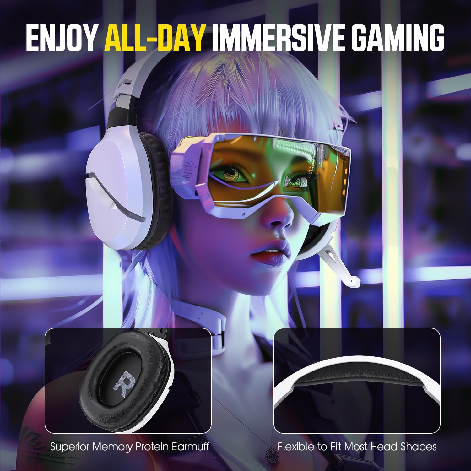 Wireless Gaming Over Ear Headset With Noise Canceling Microphone For PS5, PC, PS4, 2.4G/Bluetooth Gaming Headphones With USB And Type-C Connector, Wired Mode For Controller - Image 7