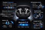 Original Buds Pro 3 Compatible with One+ Noise Cancelling Bluetooth Earbuds with Dual Drivers, Dynaudio EQ & 43 Hours Total Playtime (Black) - Image 4