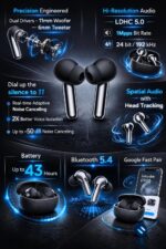 Original Buds Pro 3 Compatible with One+ Noise Cancelling Bluetooth Earbuds with Dual Drivers, Dynaudio EQ & 43 Hours Total Playtime (Black) - Image 5