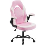 Sweetcrispy Computer Gaming Desk Chair - Pink Ergonomic Office Executive Adjustable Swivel Task PU Leather Racing Chair with Flip-up Armrest for Adults, Kids, Men, Girls, Gamer, White Pink - Image 6