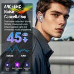 Wireless Earbuds in Ear, Bluetooth 5.4 Headphones Multi-Function Touch Screen with 5 EQ Modes, 48H Ear Buds Bass Stereo, ANC Noise Cancelling/Transparency Mode, IPX7, Ultra-Comfort, Grey - Image 3