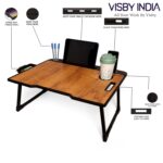 Smart Multipurpose Foldable Laptop Table with Cup Holder, Study Table, Bed Table, Breakfast Table, Foldable and Portable/Ergonomic & Rounded Edges/Non-Slip Legs (Wood COTTED) - Image 3
