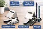 Stainless Steel 3 in 1 Mobile Phone Stand with Pen & Card Holder for All Smartphone (3 in 1 Stainless Steel Mobile Stand) - Image 3
