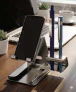 Stainless Steel 3 in 1 Mobile Phone Stand with Pen & Card Holder for All Smartphone (3 in 1 Stainless Steel Mobile Stand) - Image 6