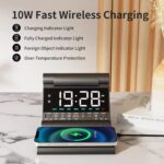 Foldable Alarm Clock Wireless Charger with Atmosphere Lights, Week Display, Dual Alarms, 4 Level Brightness, 6 Speed Volume,8 Music Rightones, Foldable Design, Easily Carry - Image 4