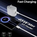 MAK 45W Quick Charge 3.1A Fast Wall Charger, Compatible with Smartphones, Tablets, Laptops, and Other USB-C Devices, White Mobile Charging Adapter for Home, Office, and Travel Use - Image 3