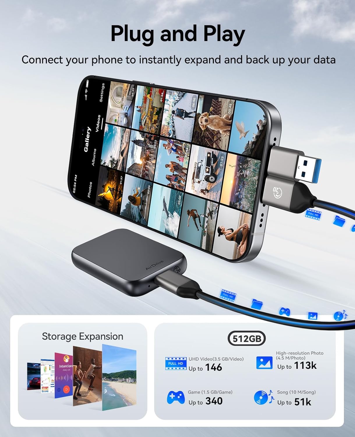 ORICO 512GB External SSD Up to 2000MB/s, Hanging Hole Design Portable Solid State Drive, USB C&A 2 in 1 Cable, Reliable Storage for Type-C Smartphone, Laptops - Z20 - Image 5