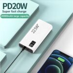PremiumAV 20000mAh Power Bank with 22.5W Super Fast Charging – Dual USB Output, LED Display, Type-C & Micro USB Input – Slim Portable Battery Backup for iPhone, Android & USB Devices (White) - Image 3