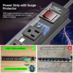 CRST Heavy Duty 8 Way Metal Power Strip with Switch, 15A/1875W, Surge Protection 2100 Joules - Image 5