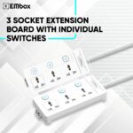 EMBOX Extension Board with Switches 1500 W, 3 Universal Sockets, Individual Switch, Safety Shutter, 6 amp Spike Guard, LED Indicator and Safety Shutter - Image 3