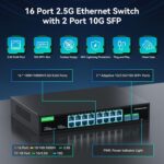 18-Port 2.5GB Switch Unmanaged, Ethernet Switch 2.5 Gigabit, 16 x 2.5G Base-T Ports, 2 x 10G SFP+, Multi-Gigabit 10/100/1000/2500Mbps, Network Switch for Home Office, Plug&Play - Image 3