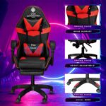 Casa Copenhagen Designed in Denmark,High-Back Italian Leather Gaming Ergonomic Chair with Advanced Mechanism & Electric Back Massager, Memory Foam Seating & Multi Function Arm-Rest - Red & Black - Image 3