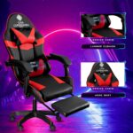 Casa Copenhagen Designed in Denmark,High-Back Italian Leather Gaming Ergonomic Chair with Advanced Mechanism & Electric Back Massager, Memory Foam Seating & Multi Function Arm-Rest - Red & Black - Image 4