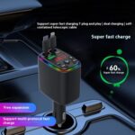 FKU CAR-Y9 4-in-1 Super Fast Car Charger | 120W Quick Charging Adapter | Type-C + iOS Compatible | Bluetooth FM Transmitter with Rainbow LED Display - Image 3
