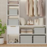 Fabric Storage Bin with Lid, Closet Boxes with Cover, Collapsible Stackable Organizer Basket with 2 Handles, for Home and Bedroom, 2 Pack, Grey, 26 x 20 x 17 cm, XSNY12GS-2 - Image 3