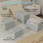 Fabric Storage Bin with Lid, Closet Boxes with Cover, Collapsible Stackable Organizer Basket with 2 Handles, for Home and Bedroom, 2 Pack, Grey, 26 x 20 x 17 cm, XSNY12GS-2 - Image 5