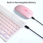 Bluetooth Keyboard and Mouse Combo for iPad - Rechargeable Wireless Keyboard & Mouse with 7-Color Backlit Compatible with iPad 9th/8th Gen, iPad Pro/Air/Mini, iPhone14/13/12 Pro,(10 inch Pink) - Image 6