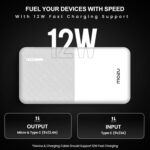 Mozu Chargex 10000 mAh 12W Power Bank, Dual USB Input,Type C & Micro USB Input, Led Display, Compact Powerbank (White) - Image 3