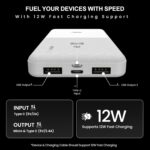 Mozu Chargex 10000 mAh 12W Power Bank, Dual USB Input,Type C & Micro USB Input, Led Display, Compact Powerbank (White) - Image 4