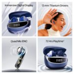 Number Navo Buds Z1 TWS Earbuds | 72H Playtime | Digital Display Case | Quad-Mic ENC | Dual Pairing | Hi-Bass 13mm Drivers | Quick Charge | 35ms Low Latency | IPX5 | Touch Controls | (Winter Blue) - Image 3