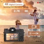 4K Digital Camera,Vlogging Camera with WiFi for YouTube,Autofocus 16X Zoom 48MP Cameras Photography 64GB SD Card,Wide Angle & Macro Lens,2 Batteries,180°Flip Screen - Image 3