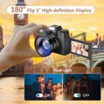 4K Digital Camera,Vlogging Camera with WiFi for YouTube,Autofocus 16X Zoom 48MP Cameras Photography 64GB SD Card,Wide Angle & Macro Lens,2 Batteries,180°Flip Screen - Image 6