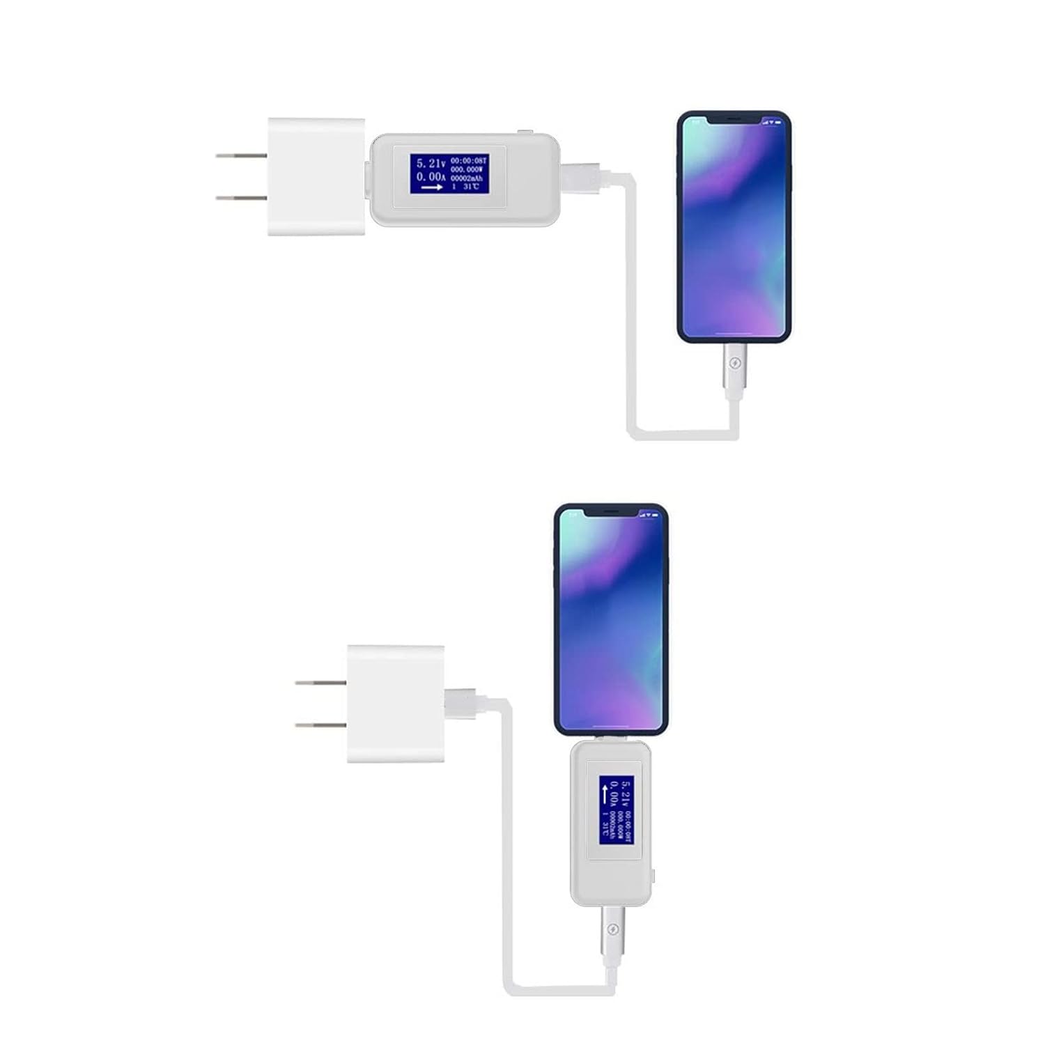 USB Voltage Tester, Portable USB Current Tester Multifunctional Digital LCD Display for Laptop for Power Bank for Phone (White) - Image 6